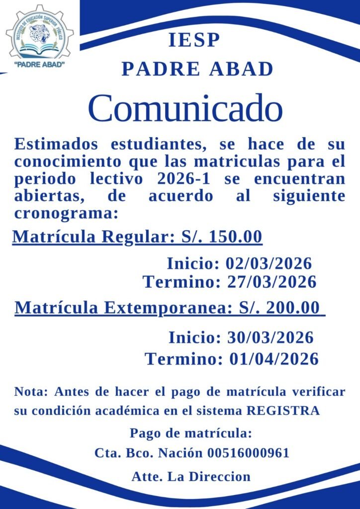 Cronograma de matrícula IESPPA – 2026 – I