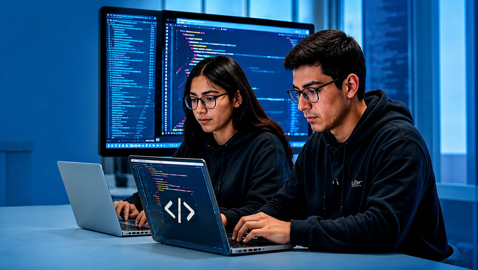 Estudiantes trabajando en laboratorio de Desarrollo de Sistemas de Información