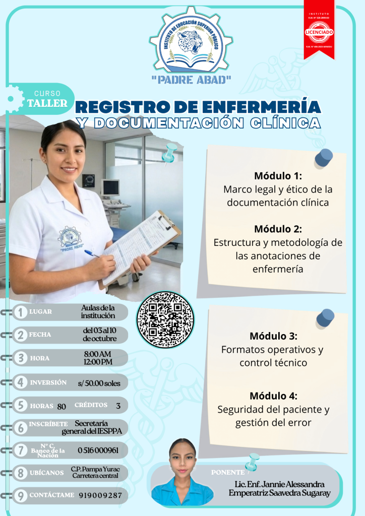 Taller de «REGISTRO DE ENFERMERÍA Y DOCUMENTACIÓN CLÍNICA» – Fortaleciendo la Gestión del Cuidado a través de una Documentación Clínica de Calidad.
